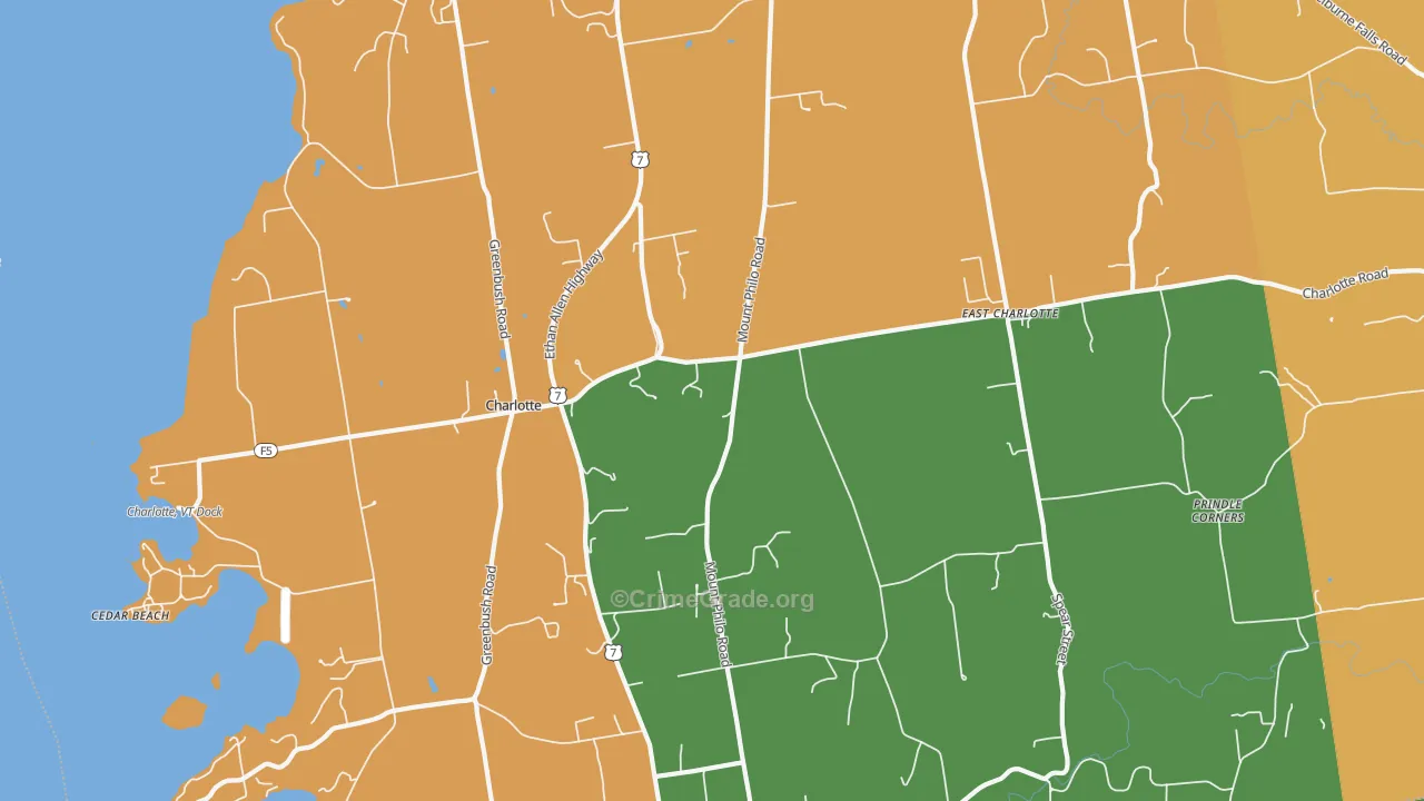 Charlotte, VT Map of Robbery Rates