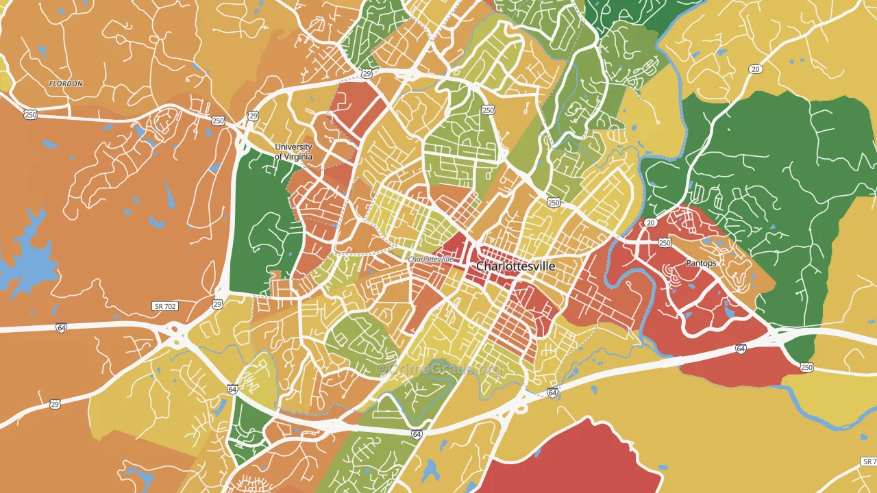 Charlottesville City, VA Map of Robbery Rates