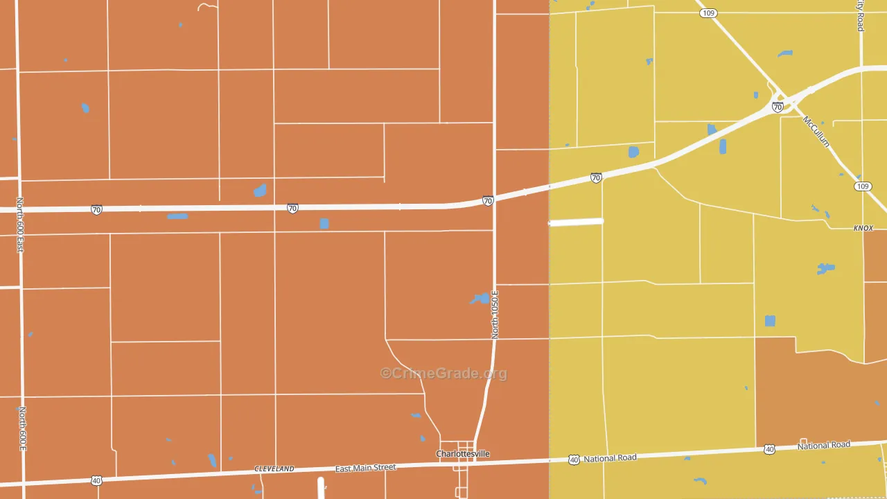 Charlottesville, IN Map of Robbery Rates