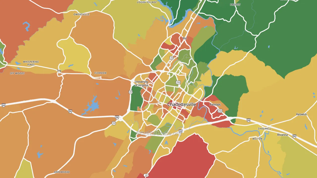 Charlottesville, VA Map of Robbery Rates