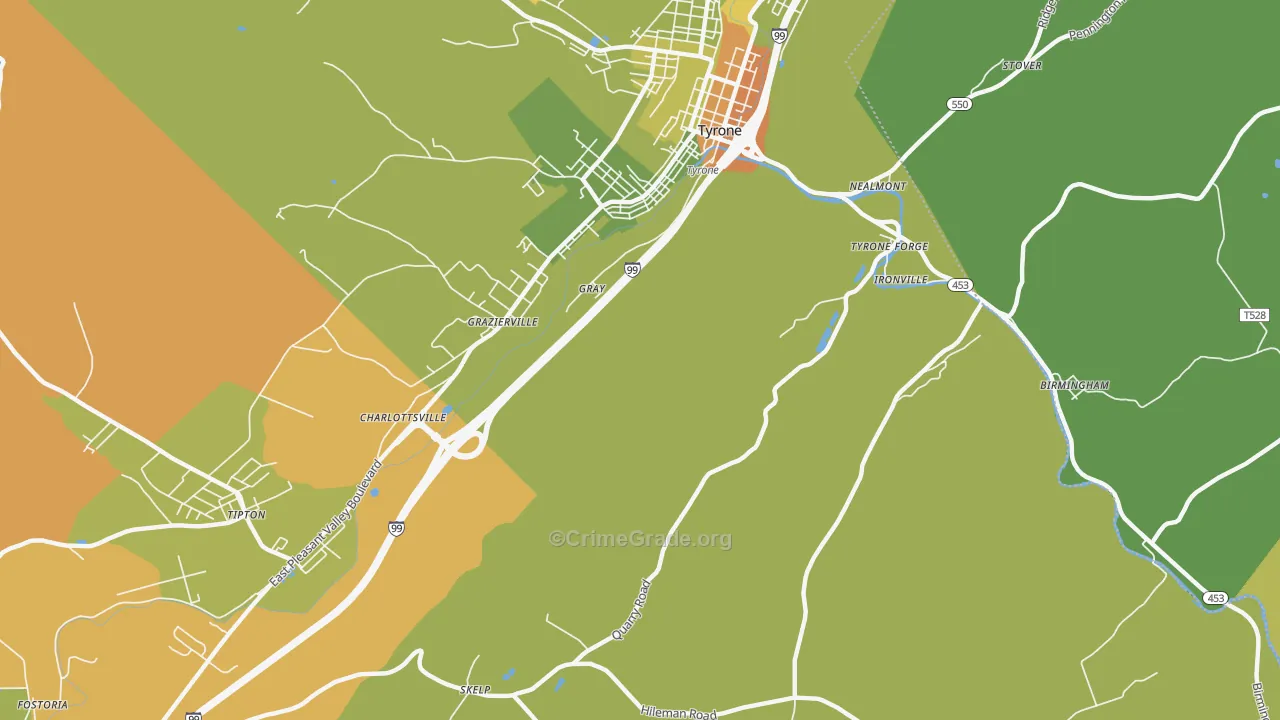 Charlottsville, PA Map of Robbery Rates