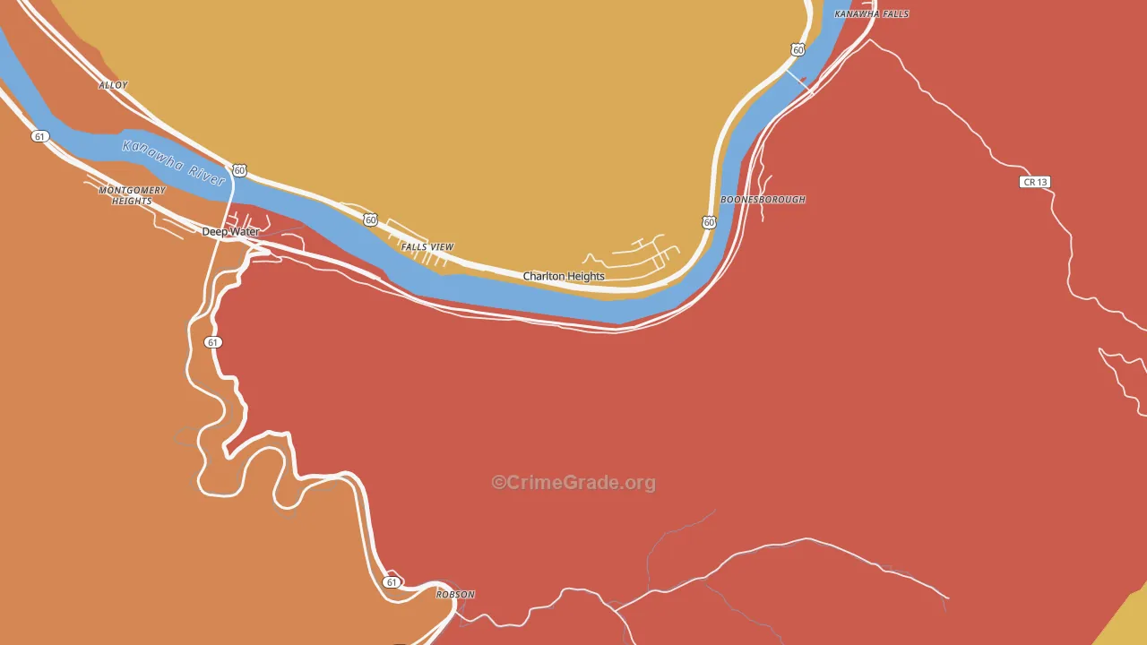 Charlton Heights, WV Map of Robbery Rates