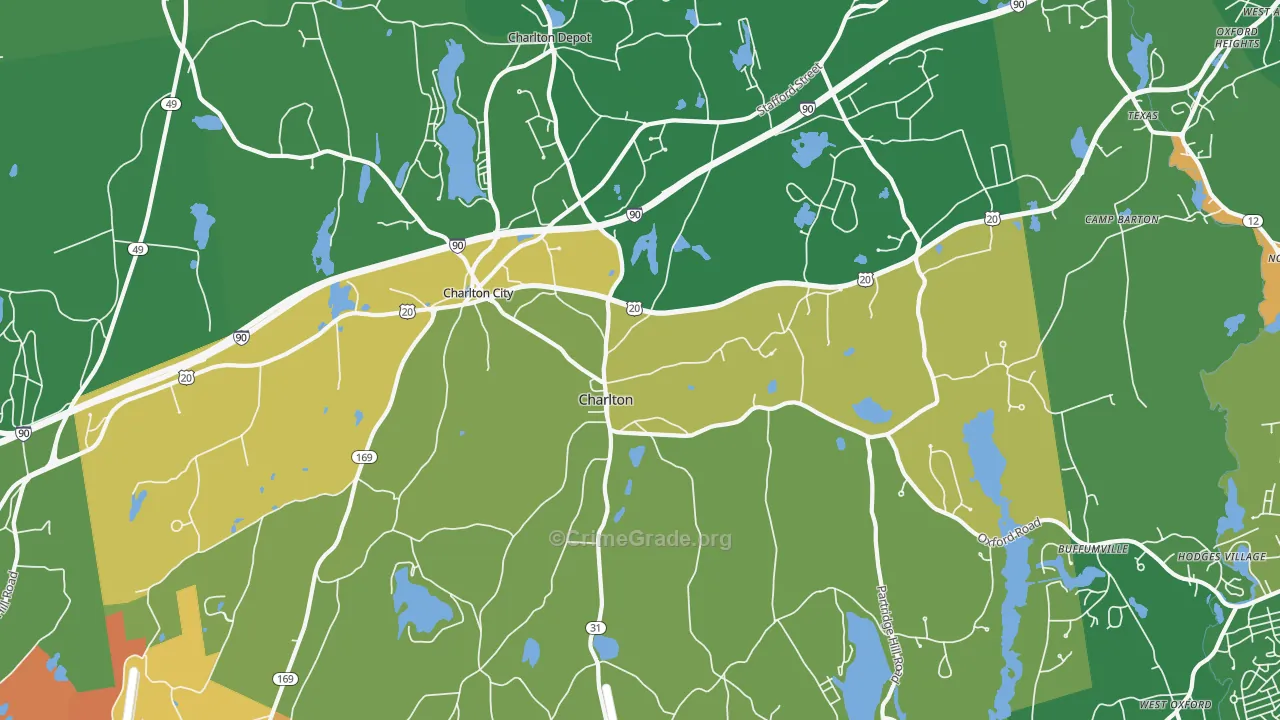 Charlton, MA Map of Robbery Rates