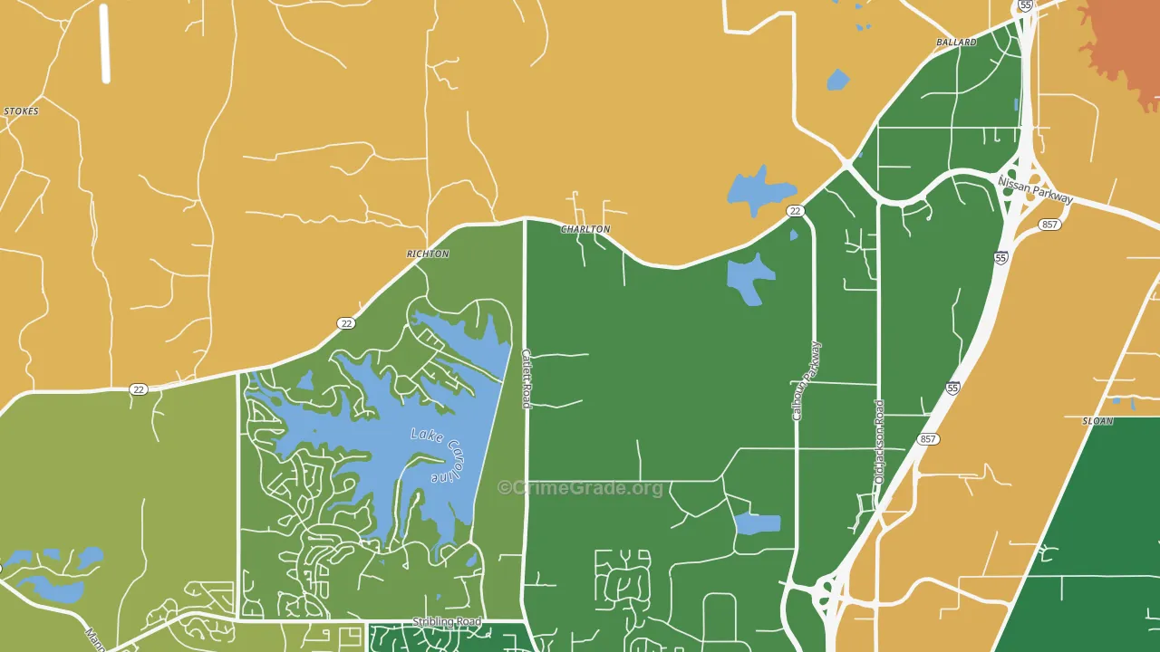 Charlton, MS Map of Robbery Rates