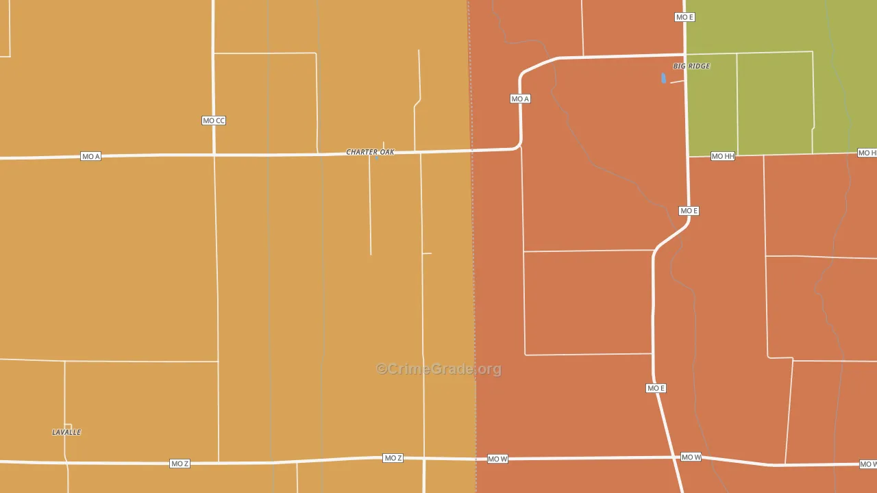 Charter Oak, MO Map of Robbery Rates