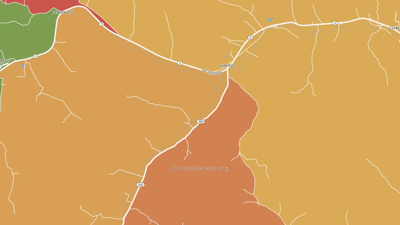 Charters, KY Map of Robbery Rates