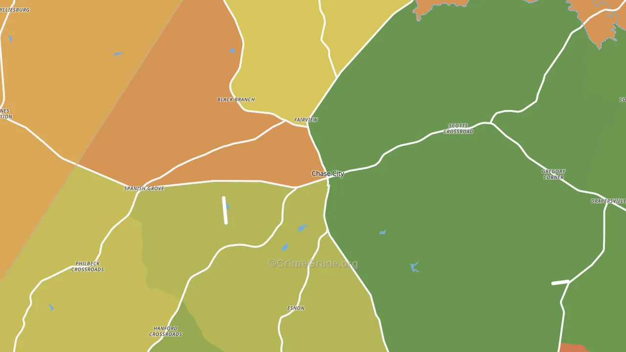 Chase City, VA Map of Robbery Rates