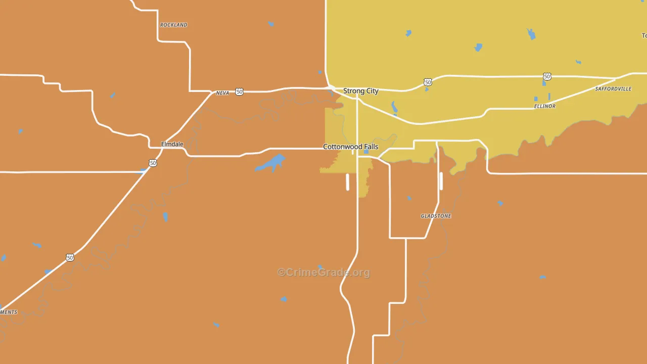 Chase County, KS Map of Robbery Rates