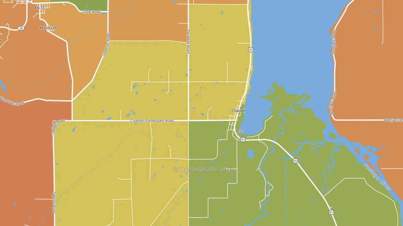 Chassell, MI Map of Robbery Rates