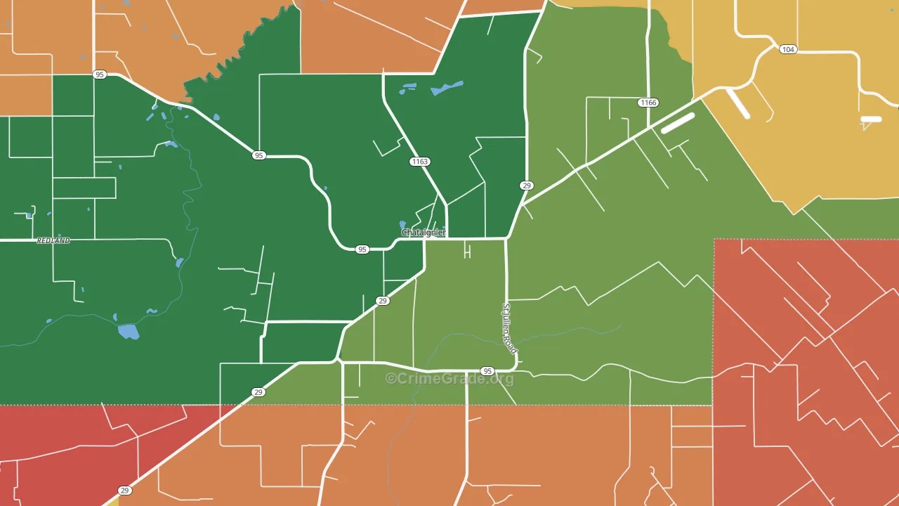 Chataignier, LA Map of Robbery Rates