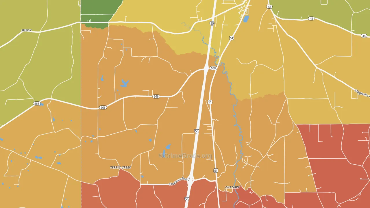 Chatawa, MS Map of Robbery Rates