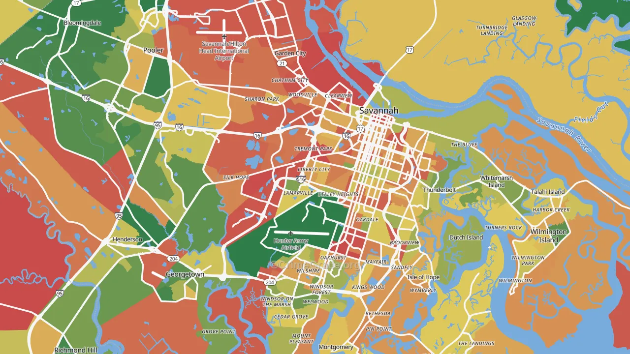 Chatham County, GA Map of Robbery Rates