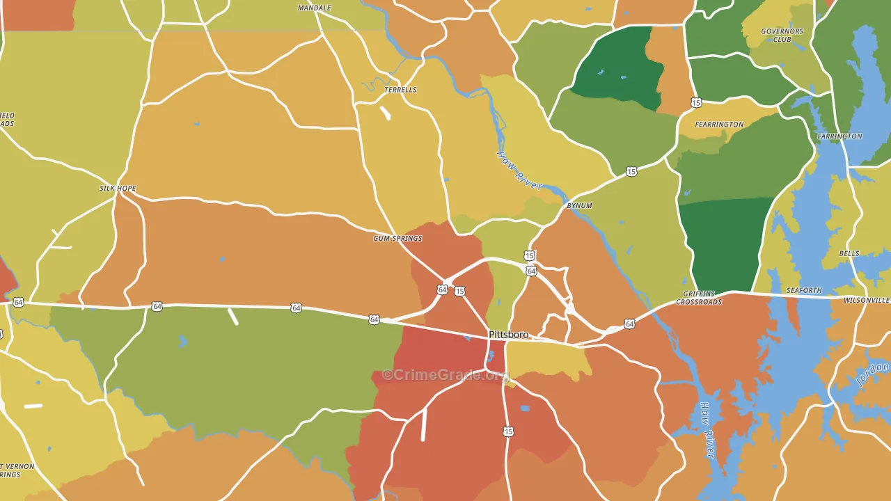 Chatham County, NC Map of Robbery Rates