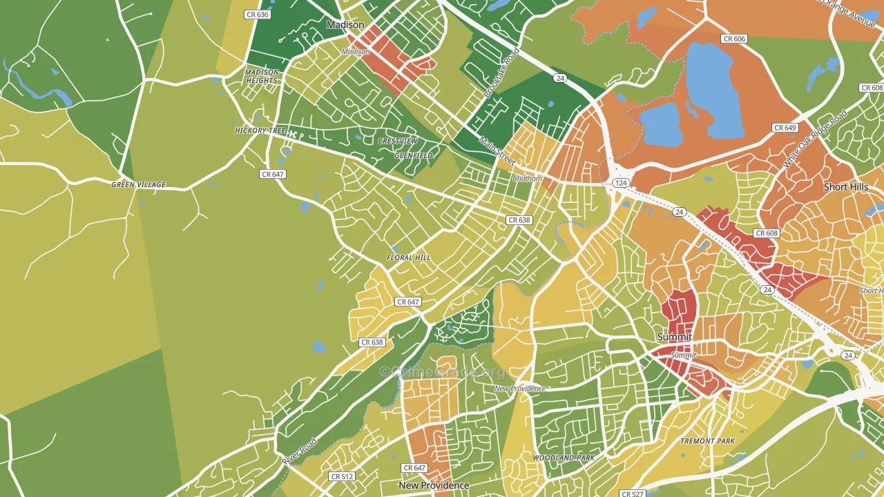 Chatham, NJ Map of Robbery Rates