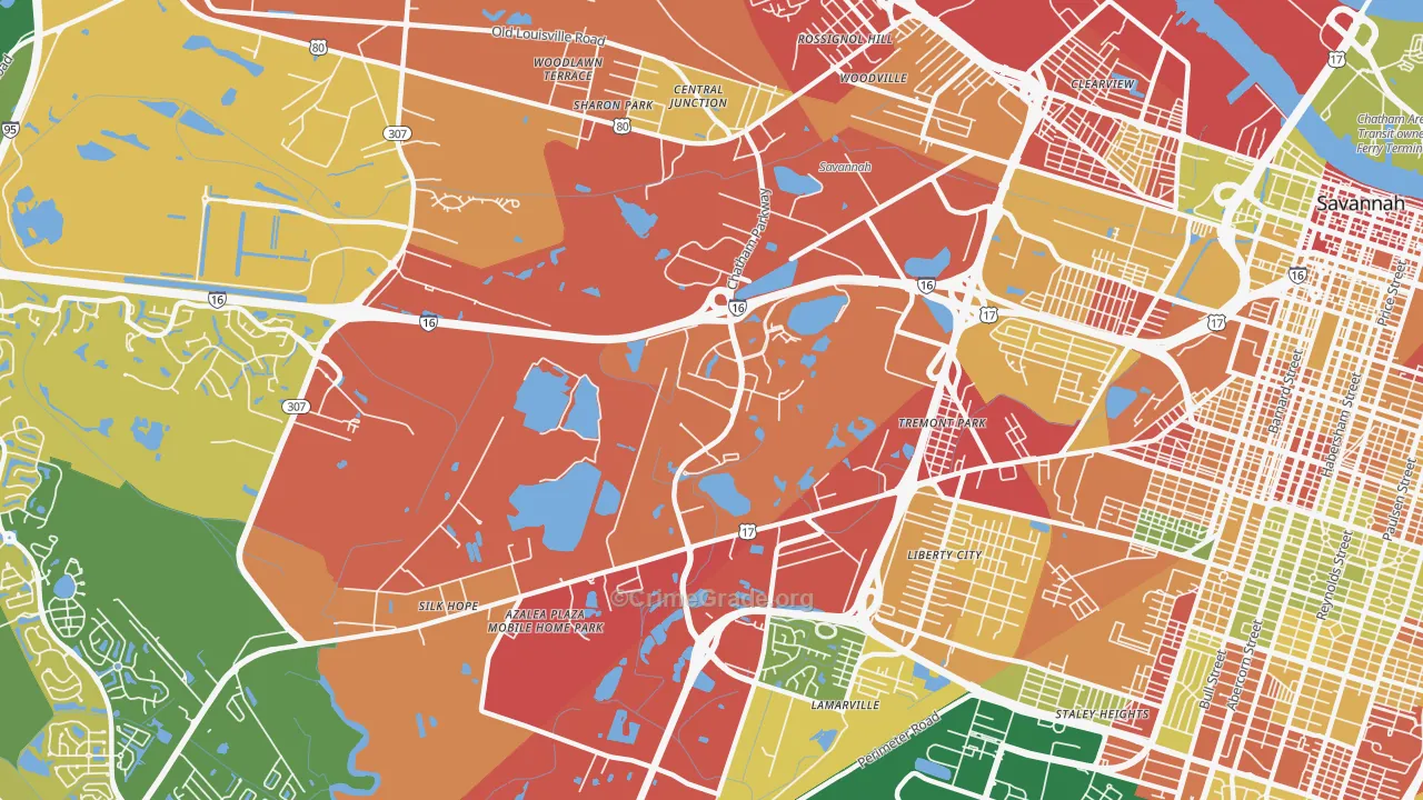 Chatham Parkway, Savannah, GA Map of Robbery Rates