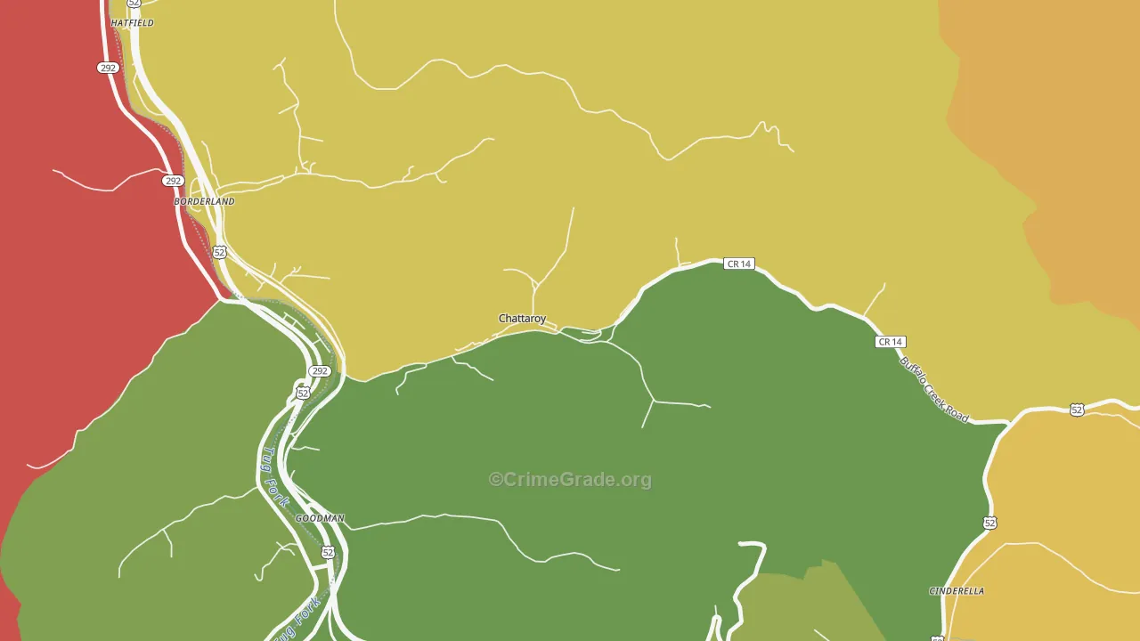 Chattaroy, WV Map of Robbery Rates