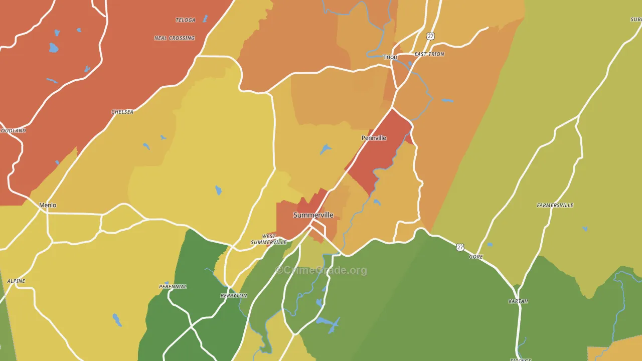 Chattooga County, GA Map of Robbery Rates