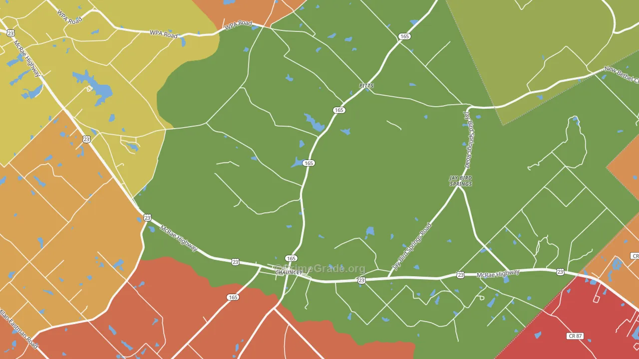 Chauncey, GA Map of Robbery Rates