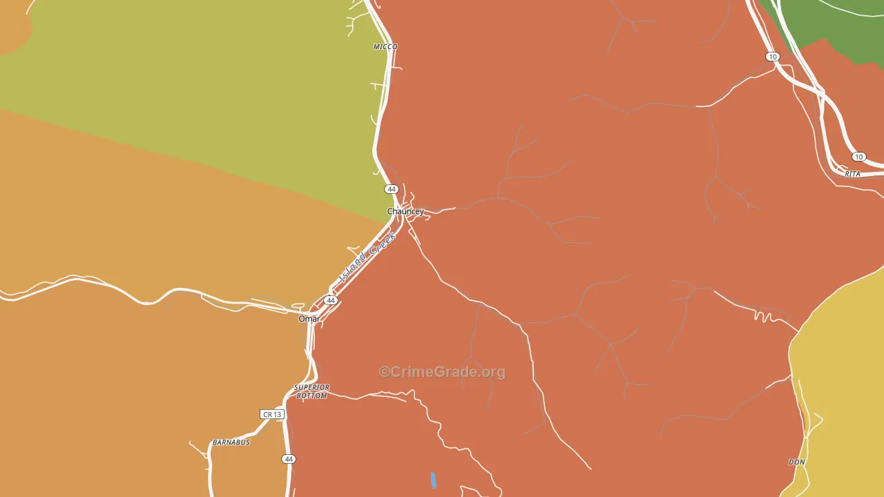 Chauncey, WV Map of Robbery Rates
