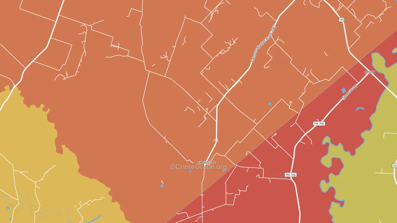 Cheapside, TX Map of Robbery Rates
