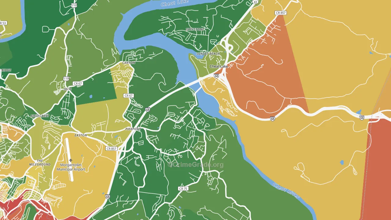 Cheat Lake, WV Map of Robbery Rates