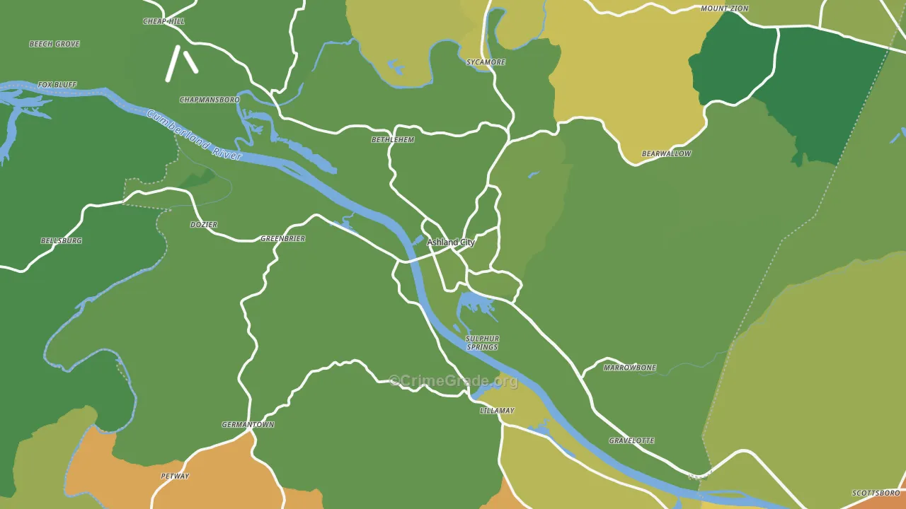 Cheatham County, TN Map of Robbery Rates