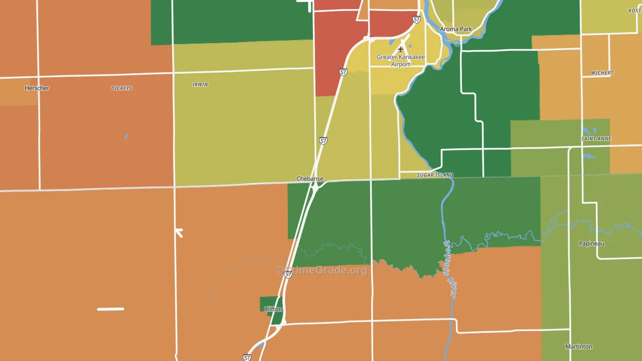Chebanse, IL Map of Robbery Rates