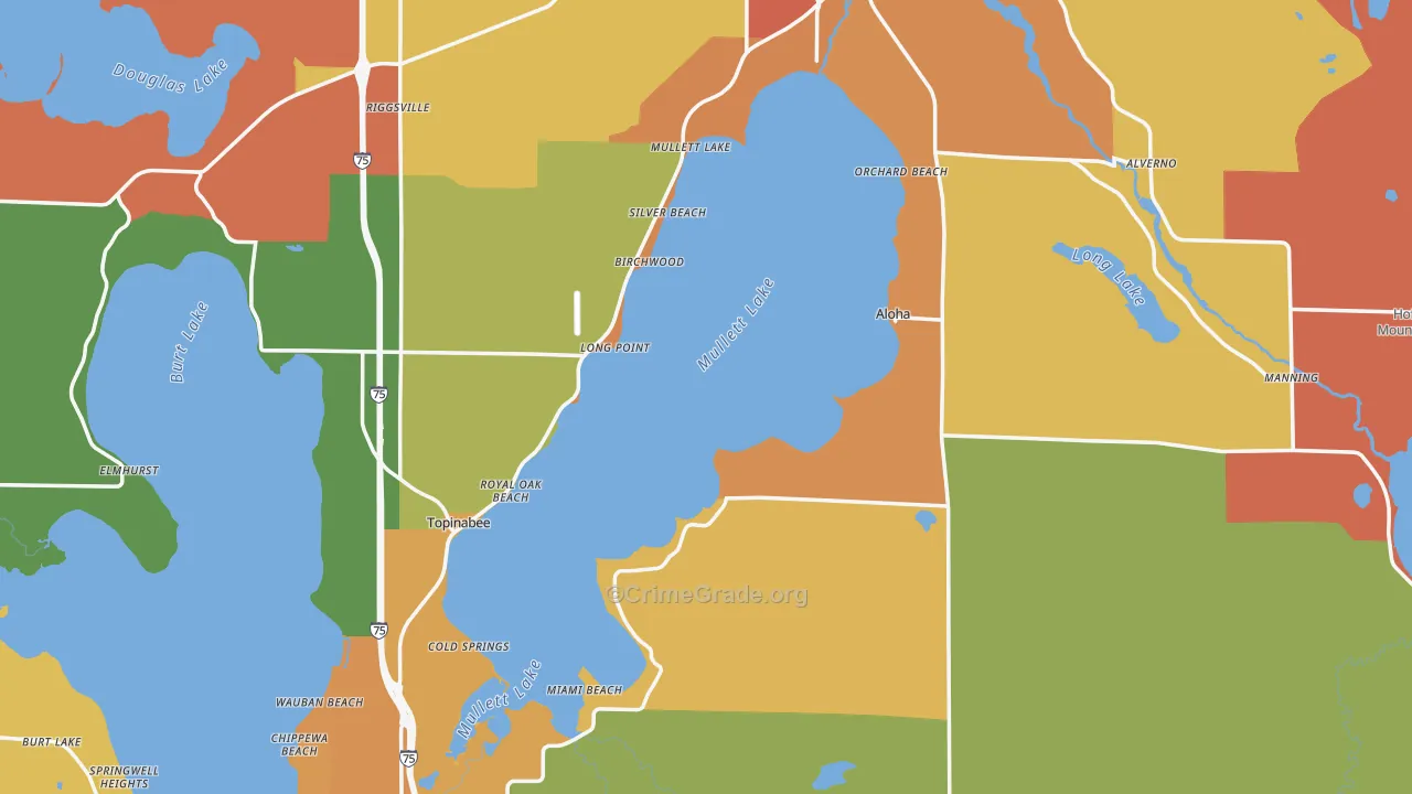 Cheboygan County, MI Map of Robbery Rates