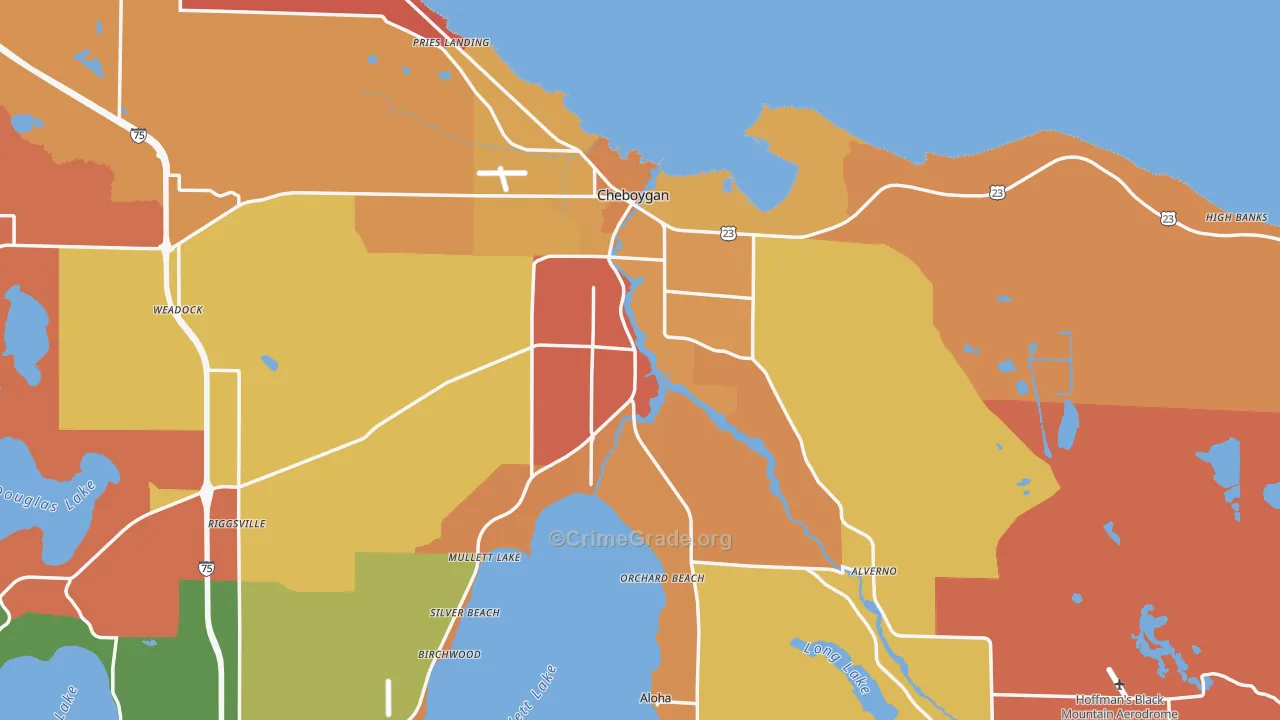 Cheboygan, MI Map of Robbery Rates