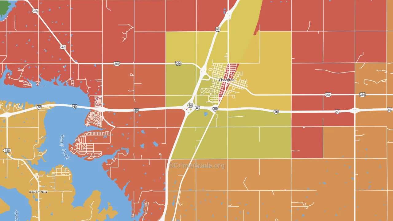 Checotah, OK Map of Robbery Rates