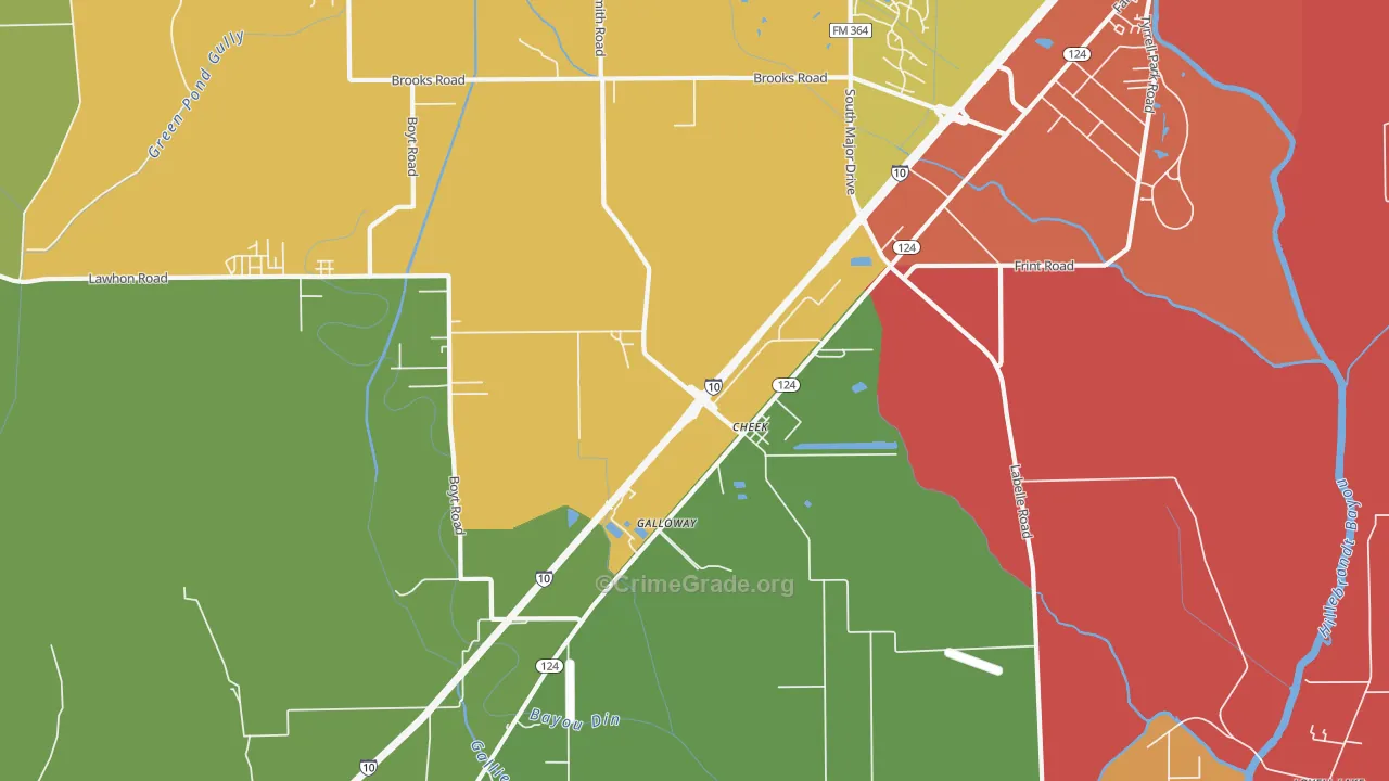 Cheek, TX Map of Robbery Rates