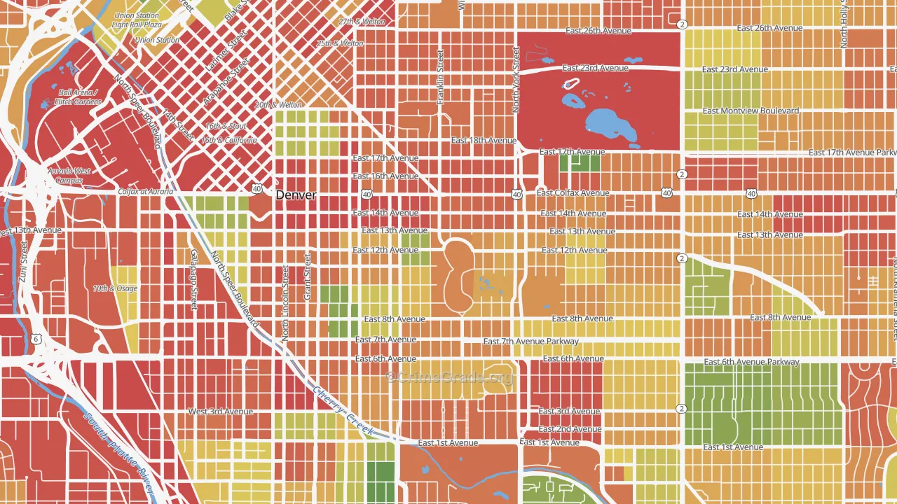 Cheesman Park, Denver, CO Map of Robbery Rates