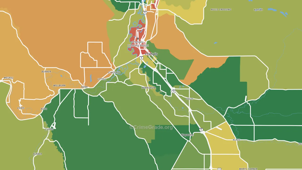 Chehalis, WA Map of Robbery Rates