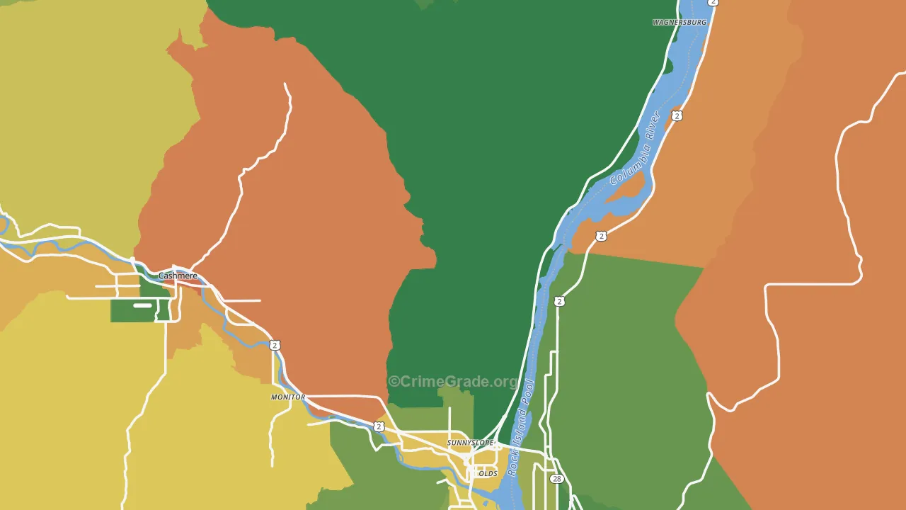 Chelan County, WA Map of Robbery Rates