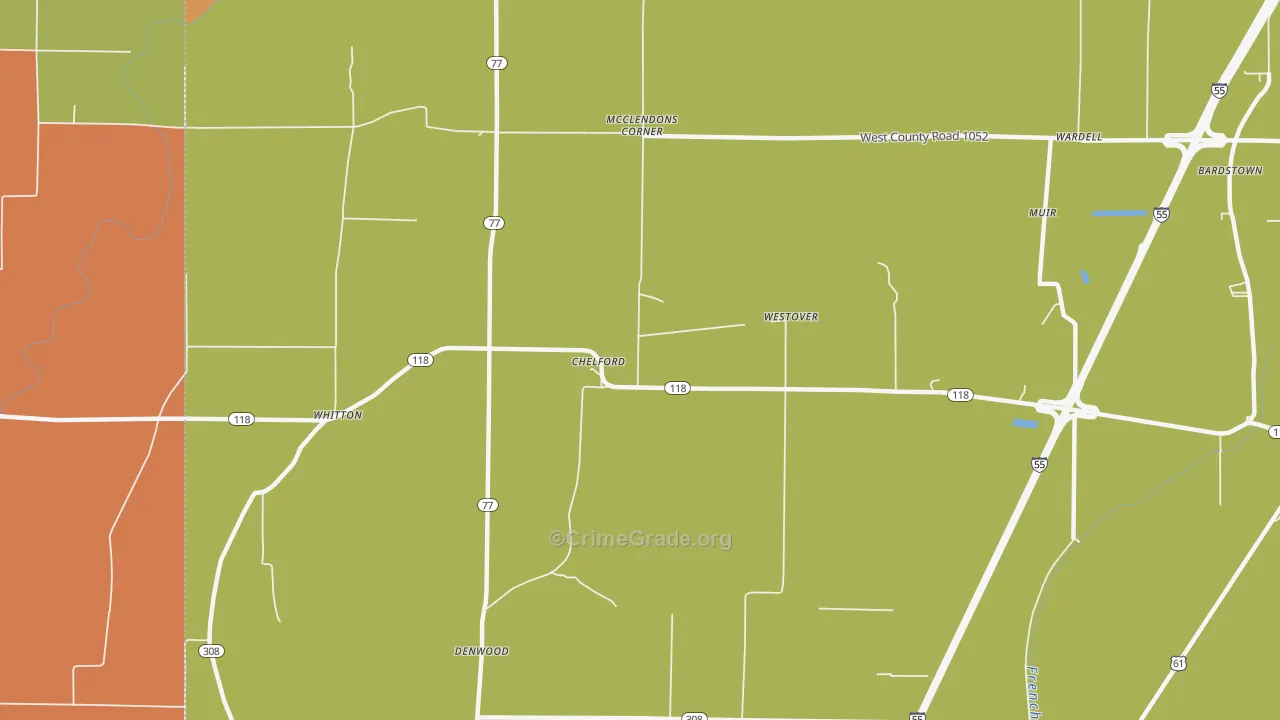 Chelford, AR Map of Robbery Rates