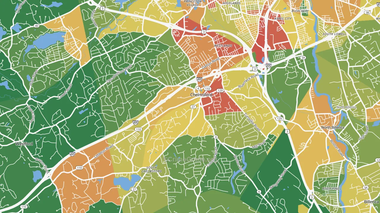 Chelmsford, MA Map of Robbery Rates