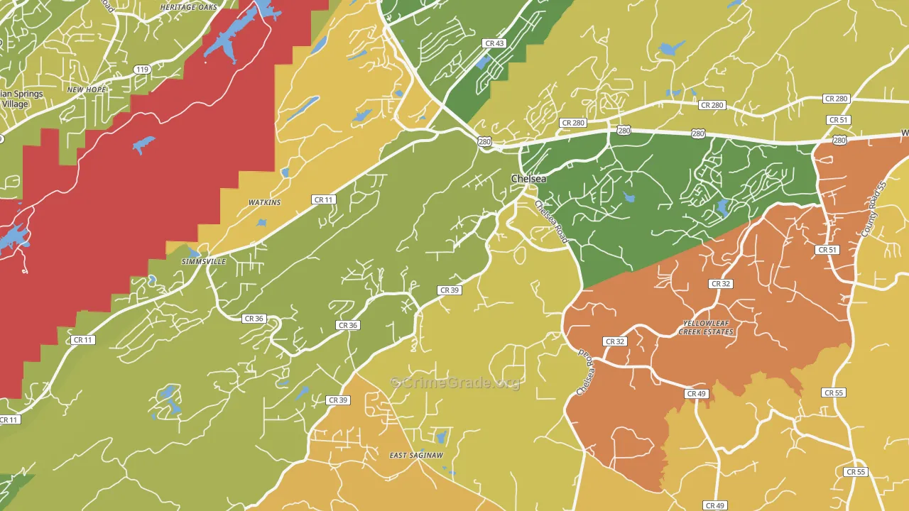 Chelsea, AL Map of Robbery Rates