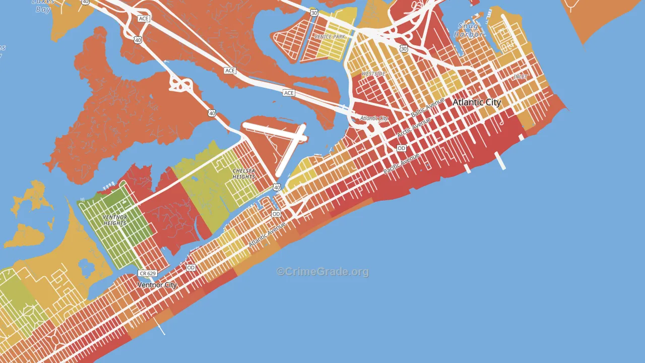 Chelsea, Atlantic City, NJ Map of Robbery Rates