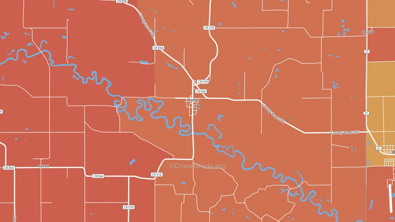 Chelsea, IA Map of Robbery Rates
