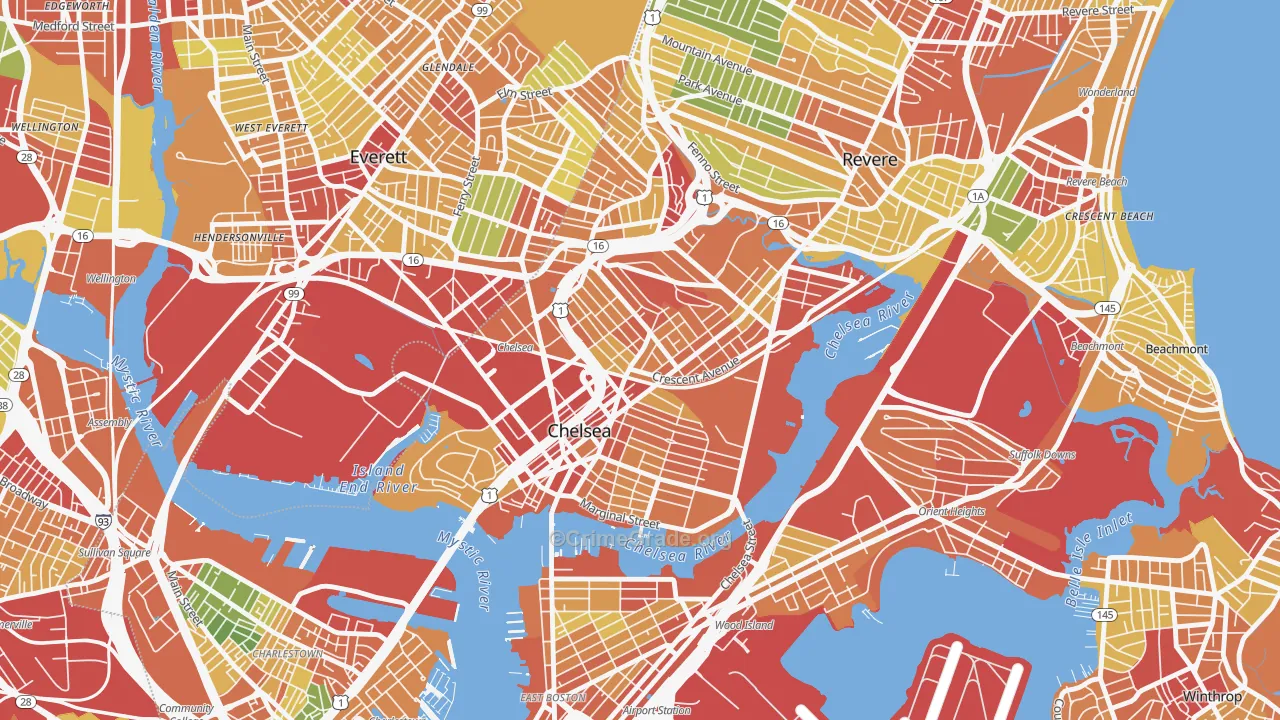 Chelsea, MA Map of Robbery Rates