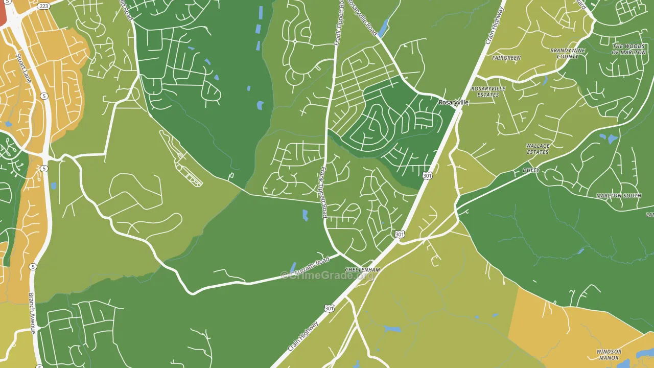 Cheltenham, MD Map of Robbery Rates