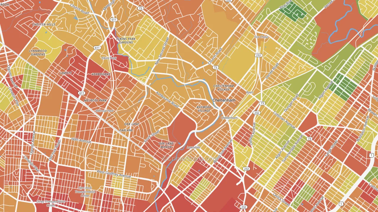 Cheltenham, PA Map of Robbery Rates
