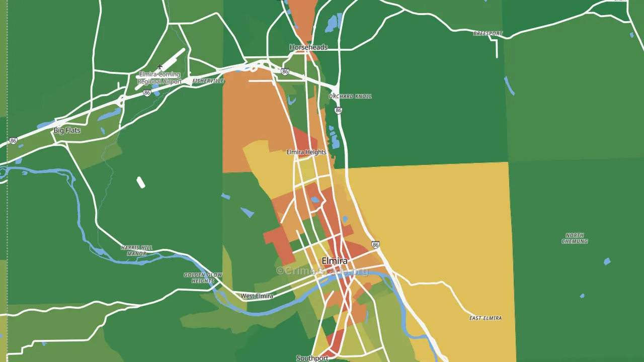 Chemung County, NY Map of Robbery Rates