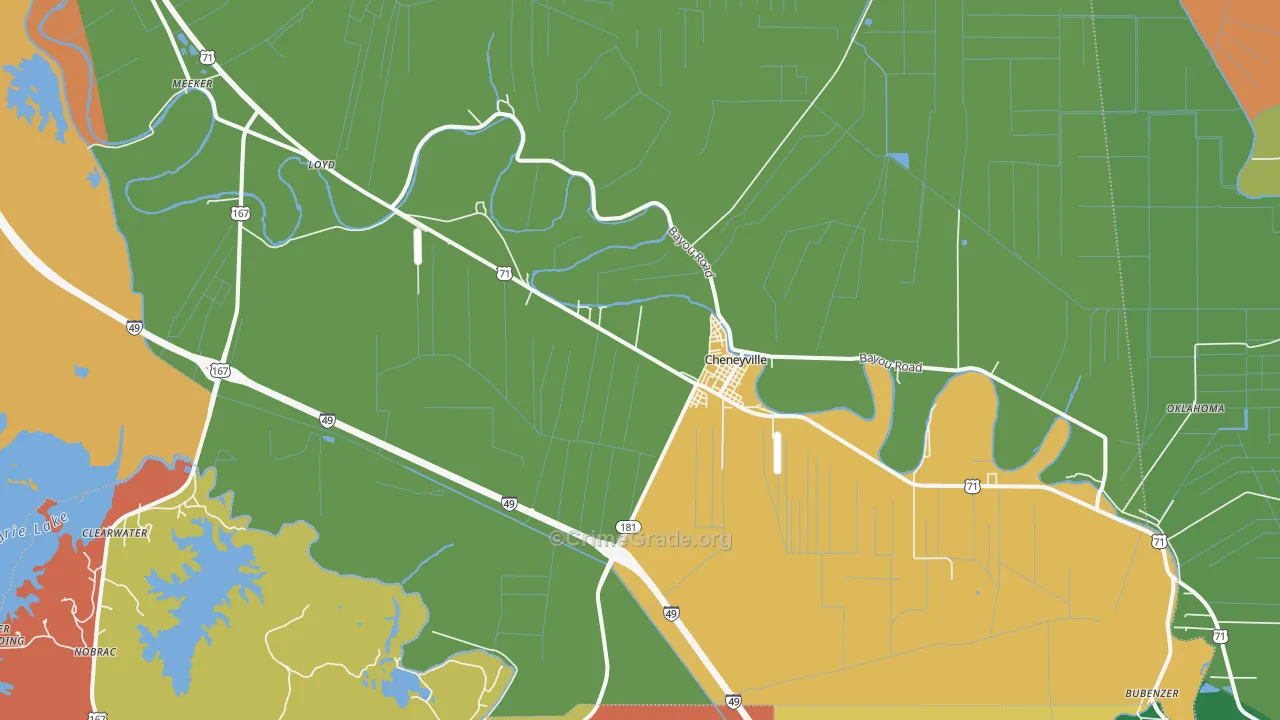 Cheneyville, LA Map of Robbery Rates