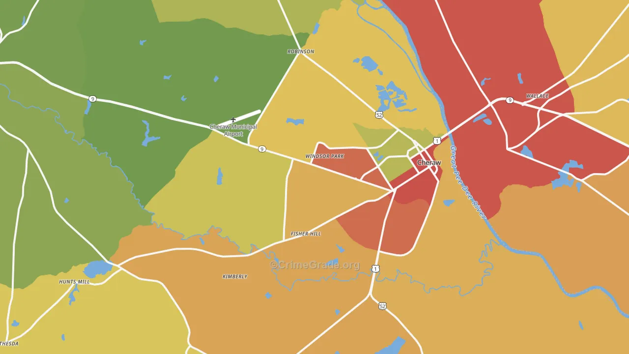 Cheraw, SC Map of Robbery Rates
