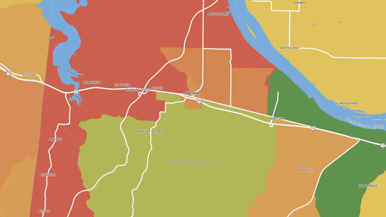 Cherokee, AL Map of Robbery Rates