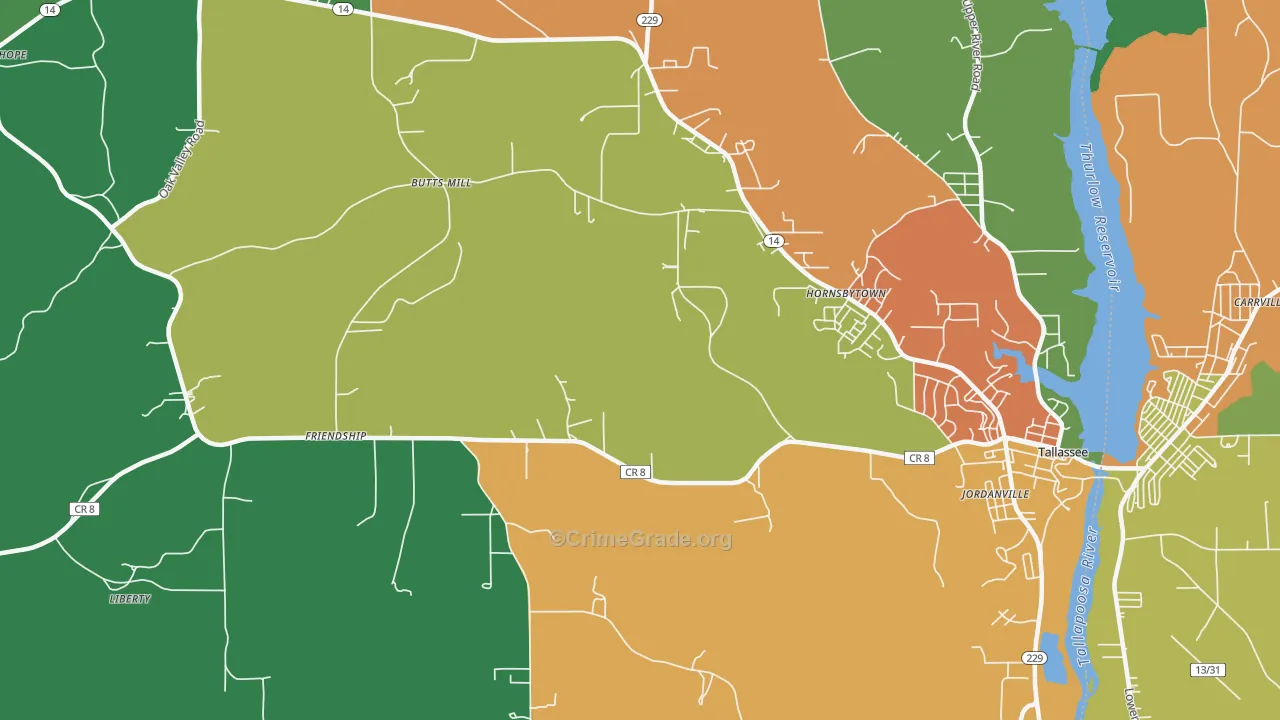 Cherokee Bluffs, AL Map of Robbery Rates