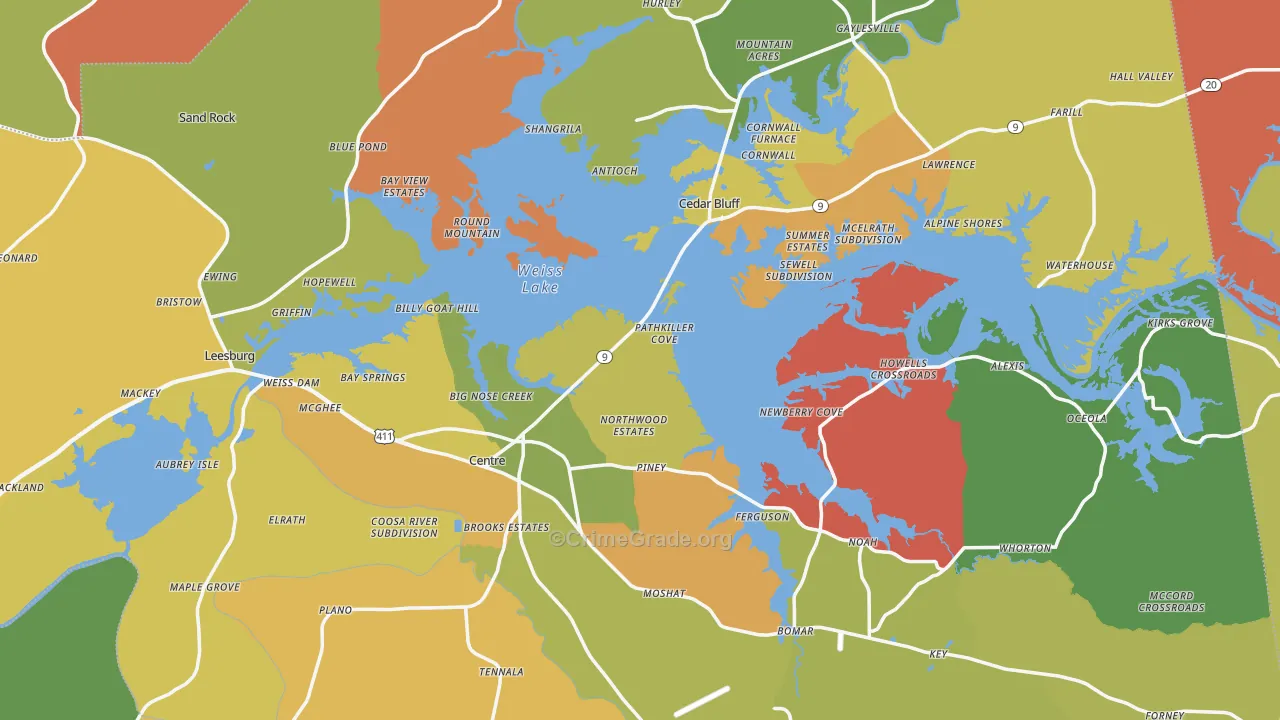 Cherokee County, AL Map of Robbery Rates
