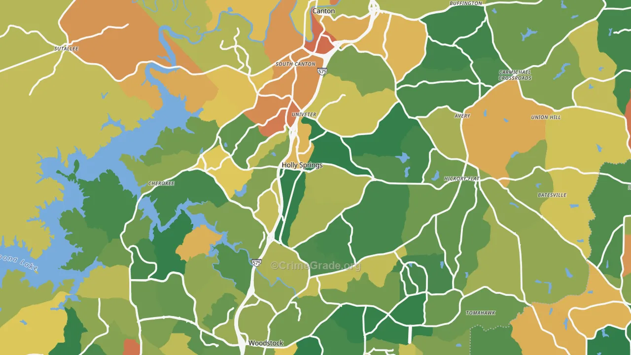 Cherokee County, GA Map of Robbery Rates