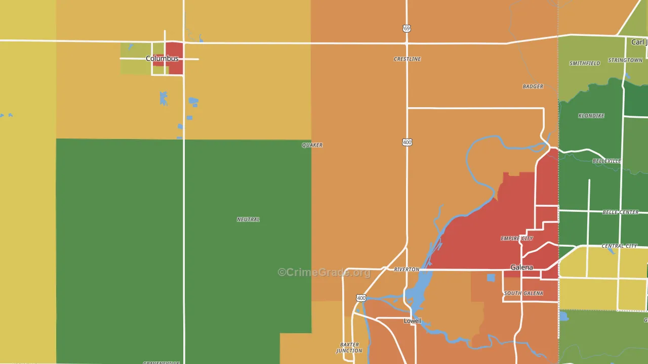 Cherokee County, KS Map of Robbery Rates